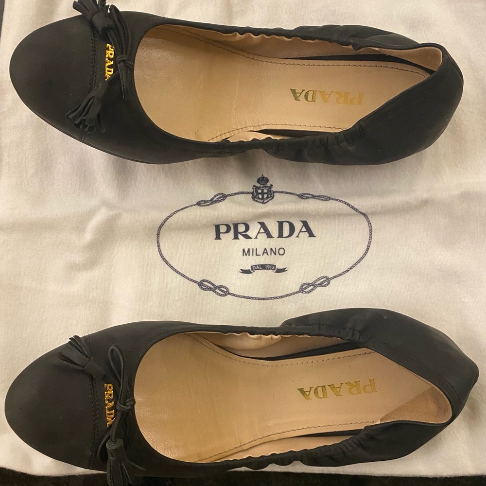 Black leather PRADA travel flats